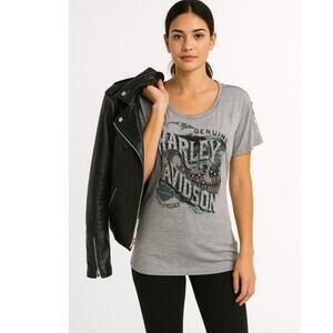 Harley-Davidson Gray Short Sleeve Metallic Threading Logo Basic T-shirt Medium‎